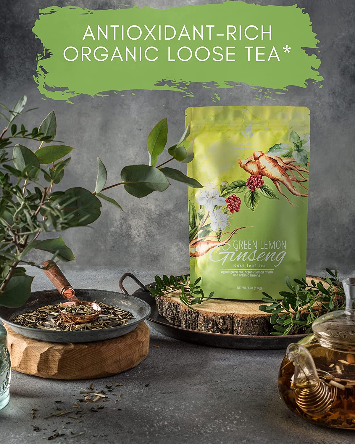 Green Lemon Ginseng Tea, Loose Leaf, USDA Organic, Kosher – 4 Oz (113g)