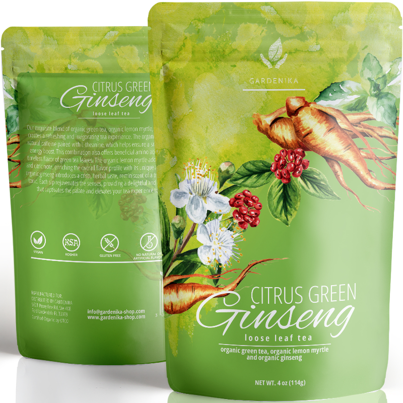 Green Lemon Ginseng Tea, Loose Leaf, USDA Organic, Kosher – 4 Oz (113g)